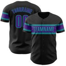 Laden Sie das Bild in den Galerie-Viewer, Custom Black Purple-Teal Authentic Baseball Jersey