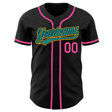 Load image into Gallery viewer, Custom Black Teal Yellow-Pink Authentic Baseball Jersey