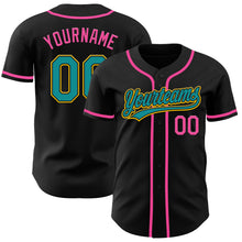 Load image into Gallery viewer, Custom Black Teal Yellow-Pink Authentic Baseball Jersey
