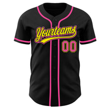 Load image into Gallery viewer, Custom Black Pink-Light Yellow Authentic Baseball Jersey