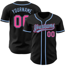Загрузить изображение в средство просмотра галереи, Custom Black Pink-Light Blue Authentic Baseball Jersey