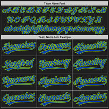 Load image into Gallery viewer, Custom Black Neon Green Pinstripe Thunder Blue Authentic Baseball Jersey