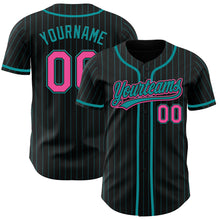 Load image into Gallery viewer, Custom Black Teal Pinstripe Pink Authentic Baseball Jersey
