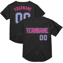 Laden Sie das Bild in den Galerie-Viewer, Custom Black Light Blue-Pink Mesh Authentic Throwback Baseball Jersey