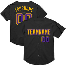 Laden Sie das Bild in den Galerie-Viewer, Custom Black Purple-Gold Mesh Authentic Throwback Baseball Jersey