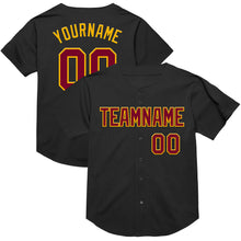 Laden Sie das Bild in den Galerie-Viewer, Custom Black Maroon-Gold Mesh Authentic Throwback Baseball Jersey