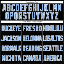 Laden Sie das Bild in den Galerie-Viewer, Custom Black Light Blue-White Mesh Authentic Throwback Baseball Jersey