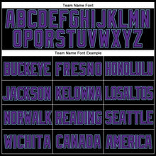 Laden Sie das Bild in den Galerie-Viewer, Custom Black Purple-Light Blue Mesh Authentic Throwback Baseball Jersey