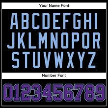 Laden Sie das Bild in den Galerie-Viewer, Custom Black Purple-Light Blue Mesh Authentic Throwback Baseball Jersey