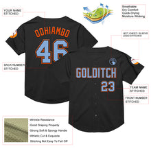 Laden Sie das Bild in den Galerie-Viewer, Custom Black Light Blue-Orange Mesh Authentic Throwback Baseball Jersey