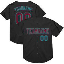 Laden Sie das Bild in den Galerie-Viewer, Custom Black Crimson-Teal Mesh Authentic Throwback Baseball Jersey