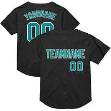 Load image into Gallery viewer, Custom Black Teal-White Mesh Authentic Throwback Baseball Jersey