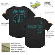 Load image into Gallery viewer, Custom Black Teal Mesh Authentic Throwback Baseball Jersey