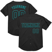 Load image into Gallery viewer, Custom Black Teal Mesh Authentic Throwback Baseball Jersey