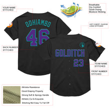 Laden Sie das Bild in den Galerie-Viewer, Custom Black Purple-Teal Mesh Authentic Throwback Baseball Jersey