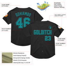 Load image into Gallery viewer, Custom Black Teal Mesh Authentic Throwback Baseball Jersey