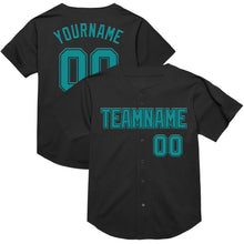Load image into Gallery viewer, Custom Black Teal Mesh Authentic Throwback Baseball Jersey