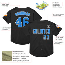 Laden Sie das Bild in den Galerie-Viewer, Custom Black Electric Blue-White Mesh Authentic Throwback Baseball Jersey