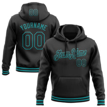 Load image into Gallery viewer, Custom Stitched Black Teal Sports Pullover Sweatshirt Hoodie