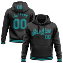 Load image into Gallery viewer, Custom Stitched Black Teal Sports Pullover Sweatshirt Hoodie