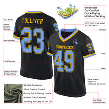 Load image into Gallery viewer, Custom Black Light Blue-Gold Mesh Authentic Throwback Football Jersey