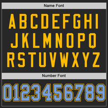 Load image into Gallery viewer, Custom Black Light Blue-Gold Mesh Authentic Throwback Football Jersey