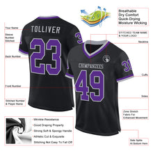 Charger l'image dans la galerie, Custom Black Purple-Gray Mesh Authentic Throwback Football Jersey