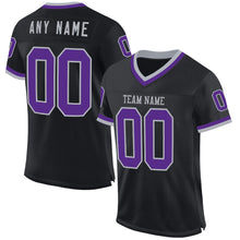 Charger l'image dans la galerie, Custom Black Purple-Gray Mesh Authentic Throwback Football Jersey
