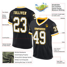 Charger l'image dans la galerie, Custom Black White-Gold Mesh Authentic Throwback Football Jersey