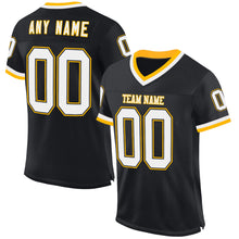 Charger l'image dans la galerie, Custom Black White-Gold Mesh Authentic Throwback Football Jersey