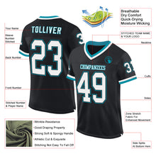 Charger l'image dans la galerie, Custom Black White-Teal Mesh Authentic Throwback Football Jersey