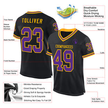 Laden Sie das Bild in den Galerie-Viewer, Custom Black Purple-Gold Mesh Authentic Throwback Football Jersey