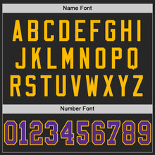 Laden Sie das Bild in den Galerie-Viewer, Custom Black Purple-Gold Mesh Authentic Throwback Football Jersey