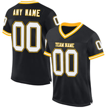Charger l'image dans la galerie, Custom Black White-Gold Mesh Authentic Throwback Football Jersey