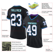 Laden Sie das Bild in den Galerie-Viewer, Custom Black Purple-Teal Mesh Authentic Throwback Football Jersey