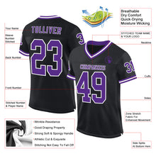 Laden Sie das Bild in den Galerie-Viewer, Custom Black Purple-White Mesh Authentic Throwback Football Jersey