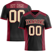 Load image into Gallery viewer, Custom Black Cream-Crimson Authentic Football Jersey