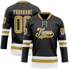 Загрузить изображение в средство просмотра галереи, Custom Black Old Gold-White Hockey Lace Neck Jersey