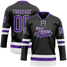 Загрузить изображение в средство просмотра галереи, Custom Black Purple-White Hockey Lace Neck Jersey