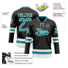 Load image into Gallery viewer, Custom Black Teal-White Hockey Lace Neck Jersey