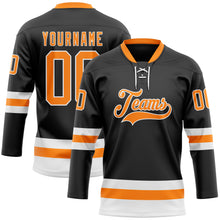 Загрузить изображение в средство просмотра галереи, Custom Black Bay Orange-White Hockey Lace Neck Jersey
