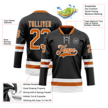 Laden Sie das Bild in den Galerie-Viewer, Custom Black Texas Orange-White Hockey Lace Neck Jersey