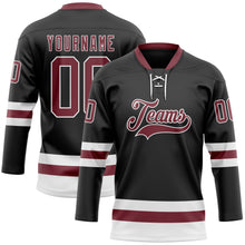 Загрузить изображение в средство просмотра галереи, Custom Black Burgundy-White Hockey Lace Neck Jersey