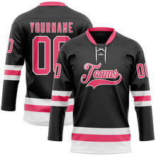Загрузить изображение в средство просмотра галереи, Custom Black Neon Pink-White Hockey Lace Neck Jersey