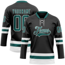 Загрузить изображение в средство просмотра галереи, Custom Black Midnight Green-White Hockey Lace Neck Jersey