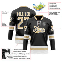 Загрузить изображение в средство просмотра галереи, Custom Black Vegas Gold-White Hockey Lace Neck Jersey
