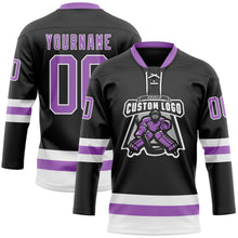 Загрузить изображение в средство просмотра галереи, Custom Black Medium Purple-White Hockey Lace Neck Jersey