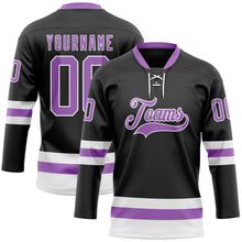 Загрузить изображение в средство просмотра галереи, Custom Black Medium Purple-White Hockey Lace Neck Jersey