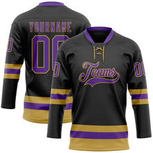 Загрузить изображение в средство просмотра галереи, Custom Black Purple-Old Gold Hockey Lace Neck Jersey
