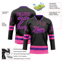 Загрузить изображение в средство просмотра галереи, Custom Black Purple-Pink Hockey Lace Neck Jersey